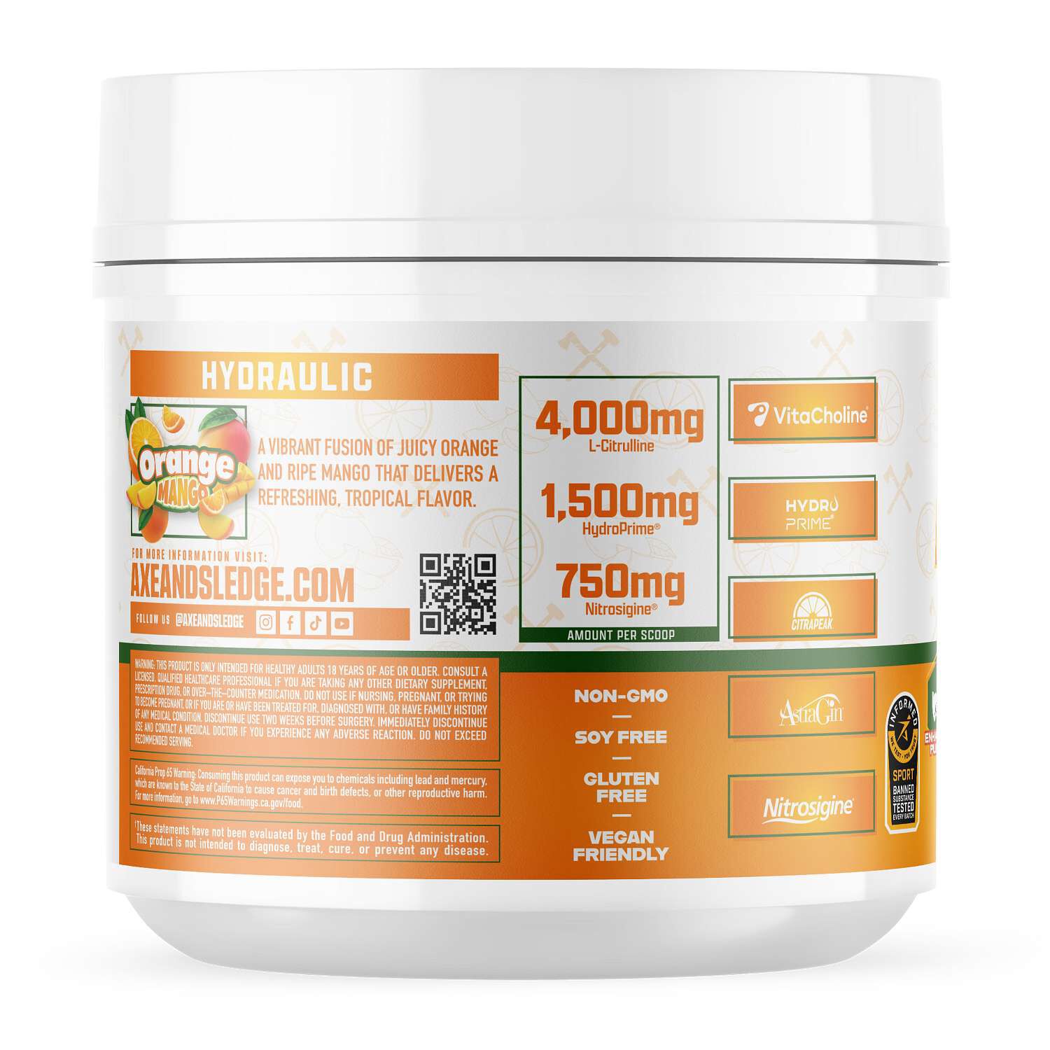 Hydraulic Non-Stim Pre-Workout - Orange Mango - (20/40 Servings)